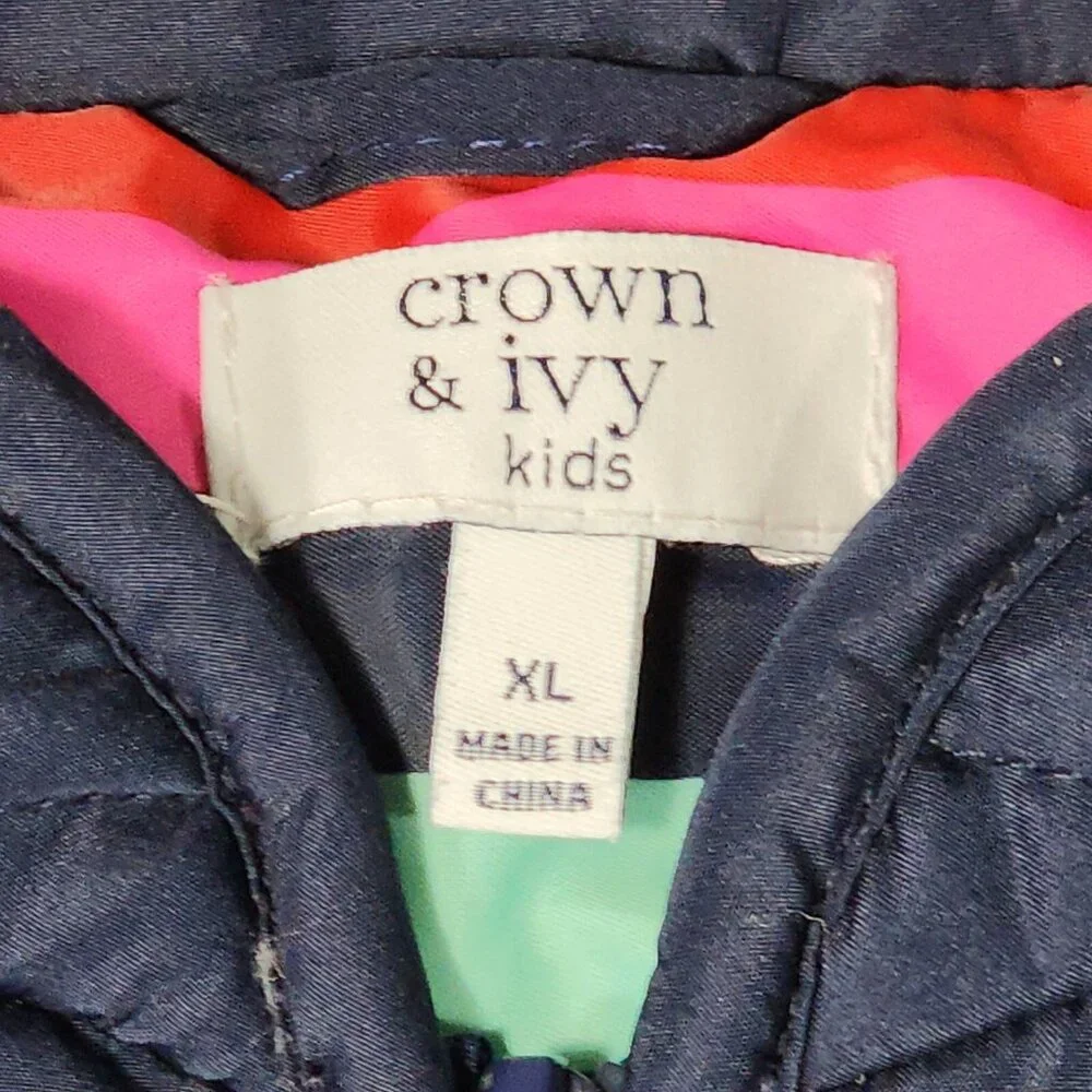 Crown & Ivy Kids Girl Quilted Vest XL Navy Preppy Pockets Full‎ Zip Trendy Belk